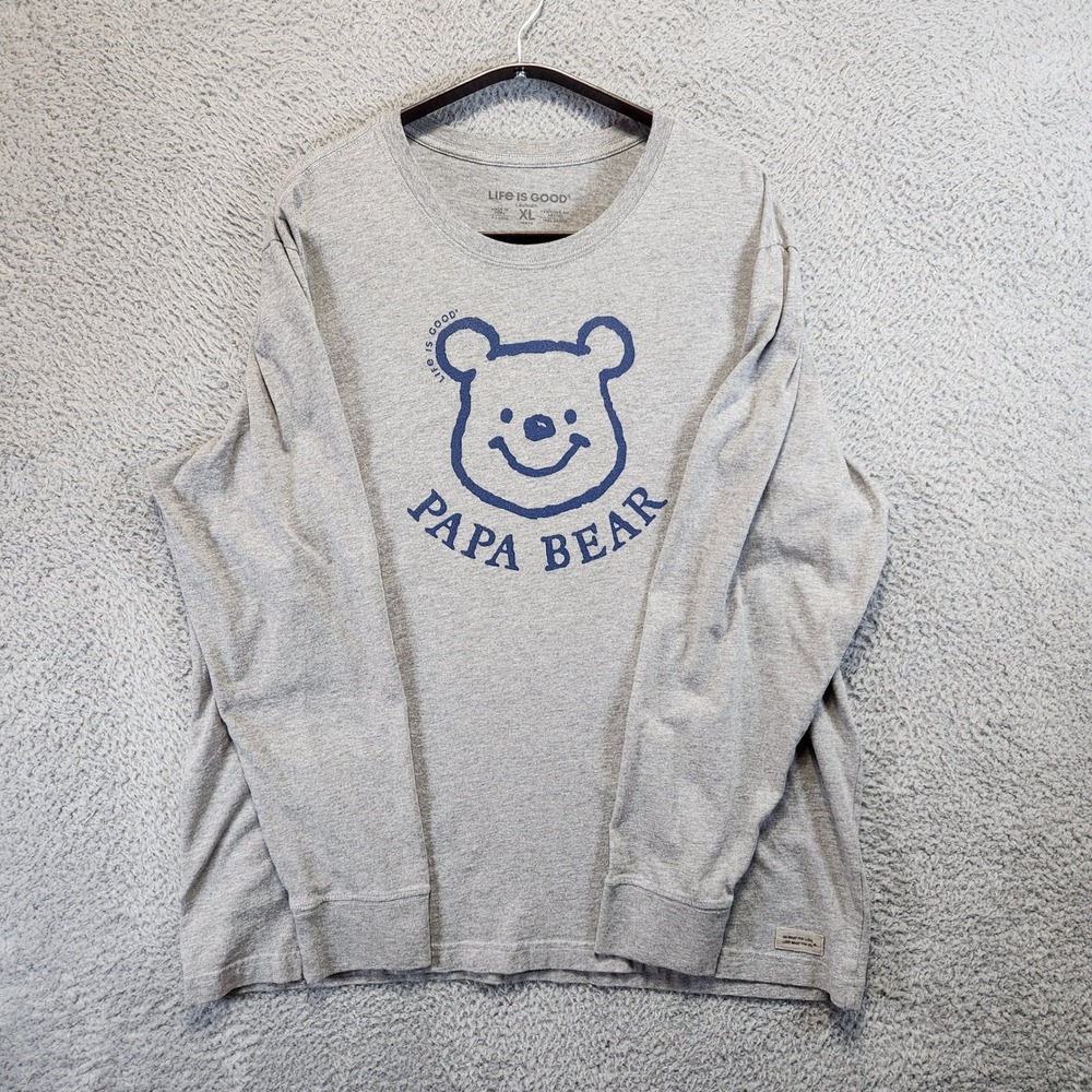 Life is Good Papa Bear Long Sleeve T Shirt Mens XL Gray Graphic Tee Casual